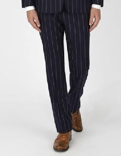 Mens Blue Wide Striped Suit Pants