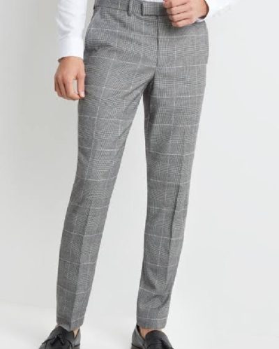 Mens Fitted Light Grey Checked Pants